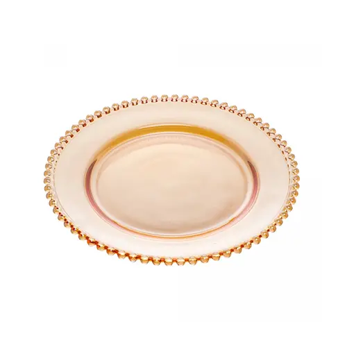Prato Sobremesa Cristal Âmbar Pearl Borda Decorativo 19,5cm