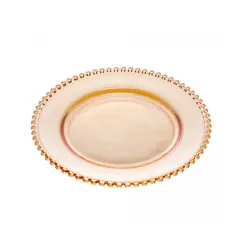 Prato Sobremesa Cristal Âmbar Pearl Borda Decorativo 19,5cm