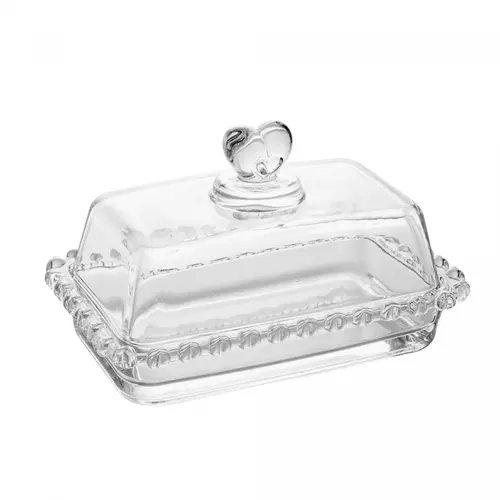 Manteigueira de Cristal com Tampa e Borda Coração 17x10cm