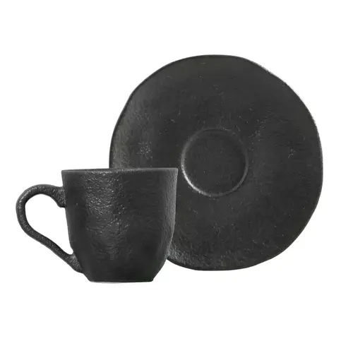 Xícara Café com Pires Cerâmica Stoneware Orgânico Carbon Preto 100ml - 1 Unid.