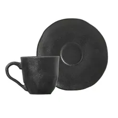 Xícara Café com Pires Cerâmica Stoneware Orgânico Carbon Preto 100ml - 1 Unid.
