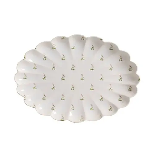 Travessa Média Relevado Branco Rosas Vó Dulce 39,5x27,5cm
