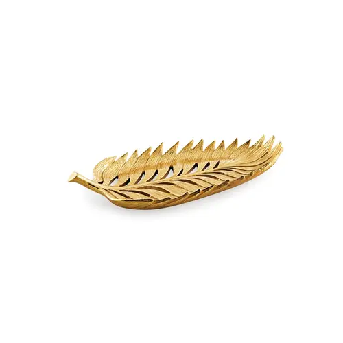 Centro de Mesa Decorativo Folhagem em Poliresina Dourado 29 cm
