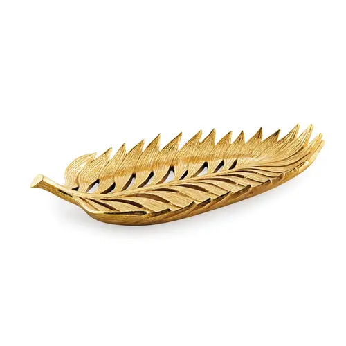 Centro de Mesa Decorativo Folhagem em Poliresina Dourado 37,5cm