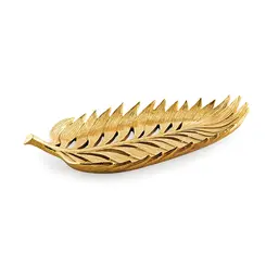 Centro de Mesa Decorativo Folhagem em Poliresina Dourado 37,5cm