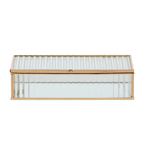 Caixa Decorativa de Vidro Canelado com Metal Dourado 25x15,5cm