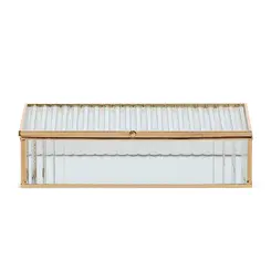 Caixa Decorativa de Vidro Canelado com Metal Dourado 25x15,5cm