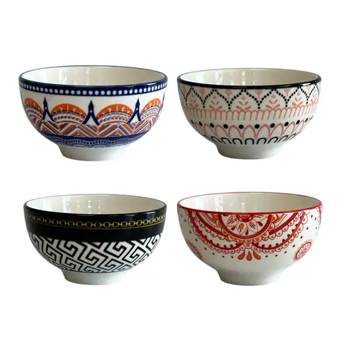 Jg. Mini Bowls Cerâmica 4 Pcs Estampas Coloridas 9x5cm 140ml