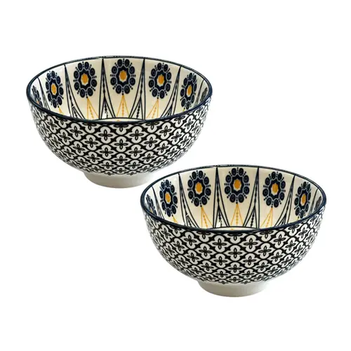Jogo 2 Bowls Cerâmica Azari Azul e Laranja 11,5x6cm 250ml