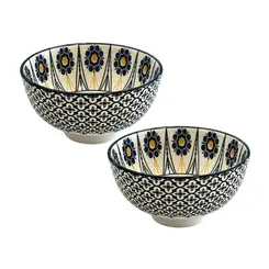 Jogo 2 Bowls Cerâmica Azari Azul e Laranja 11,5x6cm 250ml