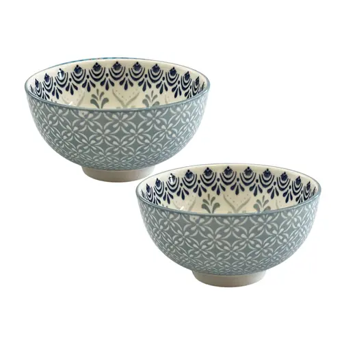Jogo 2 Bowls Cerâmica Liora Azul e Branco 11,5 x 6cm 250ml