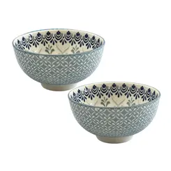 Jogo 2 Bowls Cerâmica Liora Azul e Branco 11,5 x 6cm 250ml