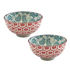 Jogo 2 Bowls Cerâmica Zaria Azul e Vermelho 11,5x6cm 250ml