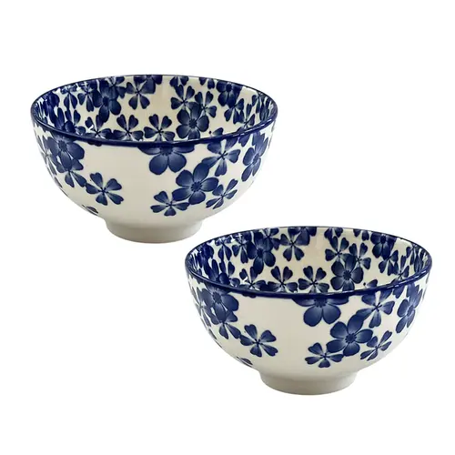 Jogo 2 Bowls Cerâmica Florina Azul e Branco 11,5x6cm 250ml