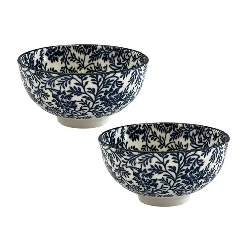 Jogo 2 Bowls Cerâmica Floralis Azul e Branco 11,5x6cm 250ml