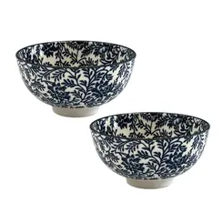 Jogo 2 Bowls Cerâmica Floralis Azul e Branco 11,5x6cm 250ml