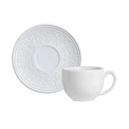 Xicara de Chá e Pires em Cerâmica Agra Branco 260ml - 1 Unid