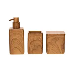 Kit para Banheiro em Poliresina Madeira Marrom Bosken 3 Pcs