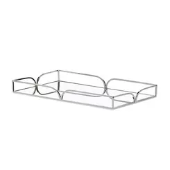 Bandeja Retangular em Metal Prata e Espelho Linna 35x21,5 cm