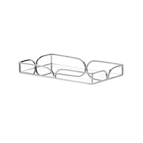 Bandeja Retangular em Metal Prata e Espelho Linna 28x17,5 cm