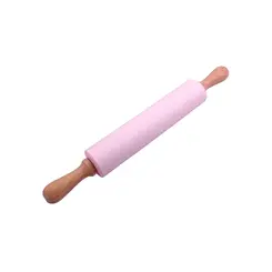 Rolo de Massa Revestido em Silicone Rosa com Cabo de Madeira 43 cm