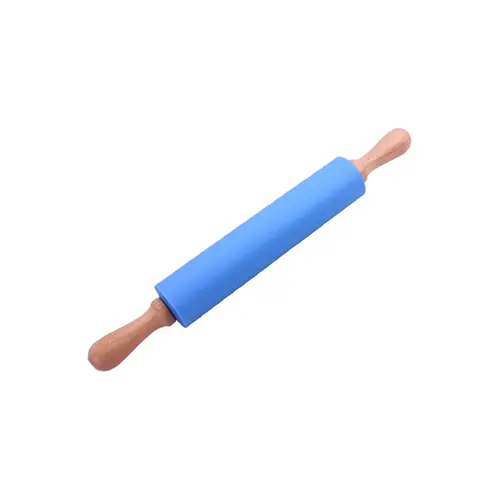 Rolo de Massa Revestido em Silicone Azul com Cabo de Madeira 43 cm