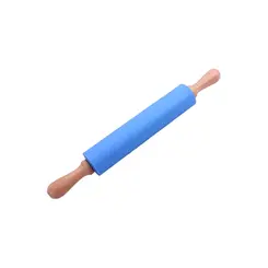 Rolo de Massa Revestido em Silicone Azul com Cabo de Madeira 43 cm