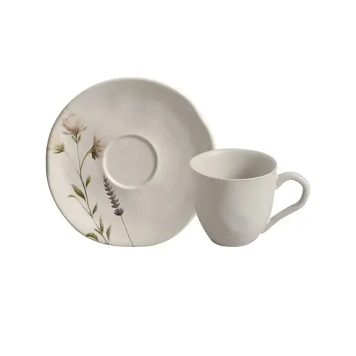 Xícara de Café e Pires Cerâmica Stoneware Orgânico Lavanda 120ml - 1 Unid.
