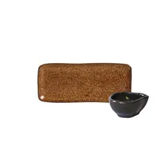 Kit Travessa Retangular com Molheira Orgânico Dijon 22x9cm
