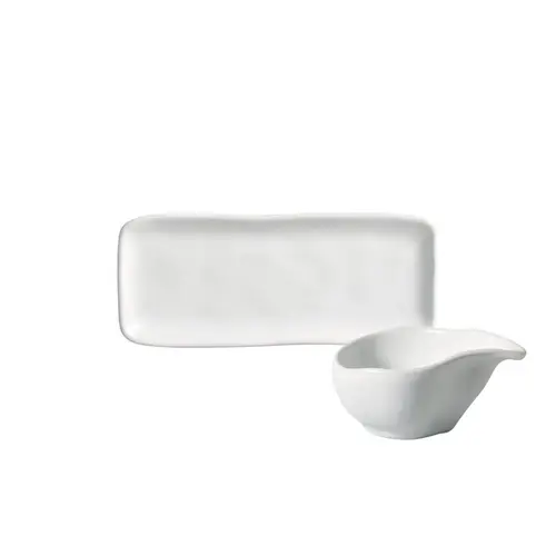 Kit Travessa Retangular com Molheira Orgânico New White 22x9cm