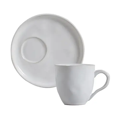 Xícara Chá e Pires Descentralizado Cerâmica Stoneware New White 170ml - 1 Unid.