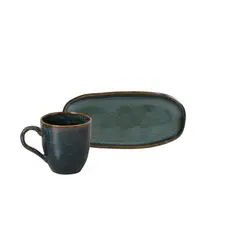 Xícara de Café e Pires Oval Cerâmica Orgânico Oceano 120ml - 1 Unid.