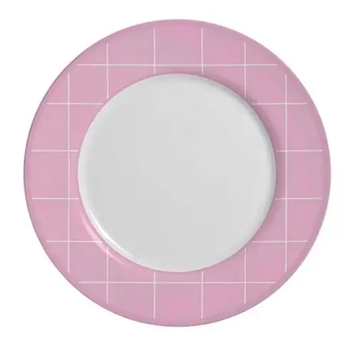 Prato Raso em Cerâmica Xadrez Branco e Rosa 29cm - 1 Unid.