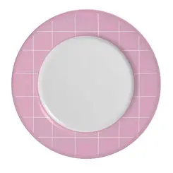 Prato Raso em Cerâmica Xadrez Branco e Rosa 29cm - 1 Unid.