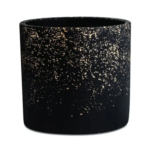 Cachepot em Cimento Preto e Detalhes Dourado G - 19cm x 19cm