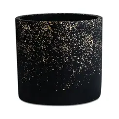 Cachepot em Cimento Preto e Detalhes Dourado G - 19cm x 19cm