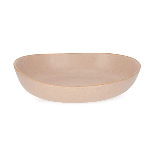 Centro de Mesa Oval em Cerâmica Bege Design Orgânico 32x24cm