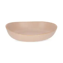 Centro de Mesa Oval em Cerâmica Bege Design Orgânico 32x24cm