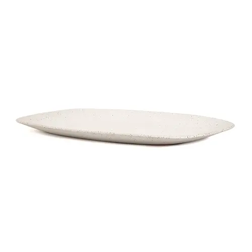 Bandeja Retangular em Cerâmica Off-White Borda Arredondada 40,5 cm