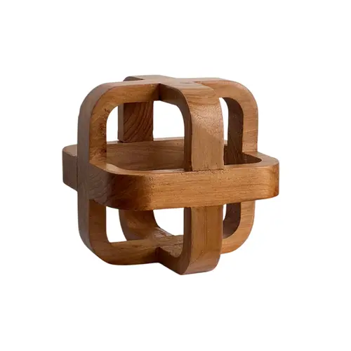 Escultura Decorativa Moderna em Madeira Marrom Ligno 16x16cm