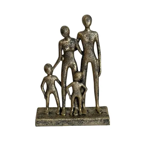 Escultura Decorativa Família em Polirresina Dourado 22x15cm