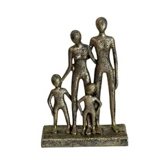 Escultura Decorativa Família em Polirresina Dourado 22x15cm