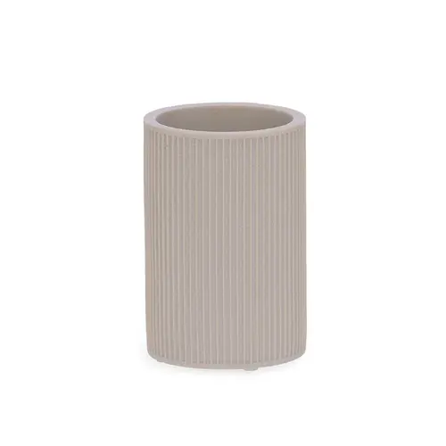 Copo Porta-Escovas Polirresina Canelado Bege 12x7,5cm 370ml