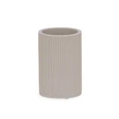 Copo Porta-Escovas Polirresina Canelado Bege 12x7,5cm 370ml