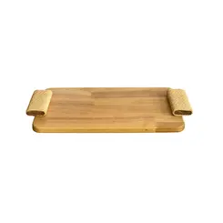 Bandeja em Madeira Marrom com Alças de Fibra Natural 38x23cm