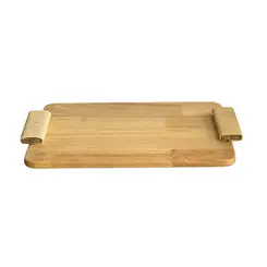 Bandeja em Madeira Marrom com Alças de Fibra Natural 44x28cm
