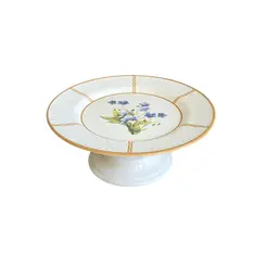 Prato de Bolo com Pé Cerâmica Heritage Relevo Floral 20,5 cm