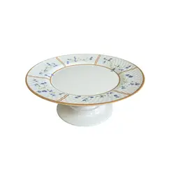 Prato de Bolo com Pé Cerâmica Heritage Relevo Floral 29,5 cm