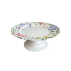 Prato de Bolo com Pé Cerâmica Lelis Estampa Floral 29 cm