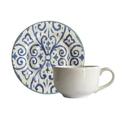 Xícara de Café e Pires em Cerâmica Ikat Azul 85ml - 1 Unid.